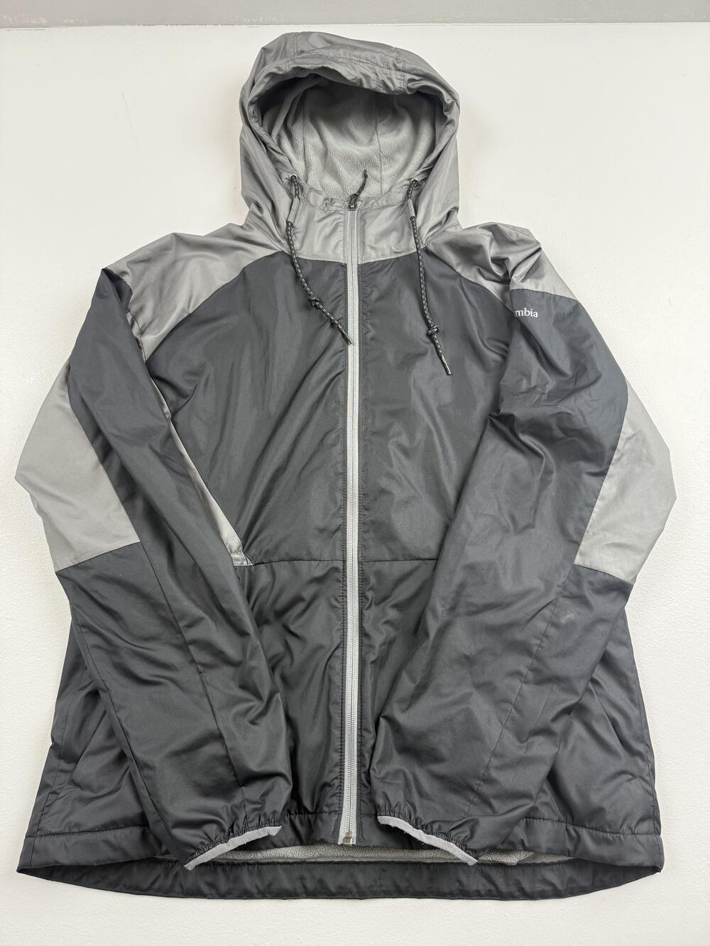 Columbia Jacket Mens Large Gray Hooded Fleece Lined Full Zip Outdoor Hiking